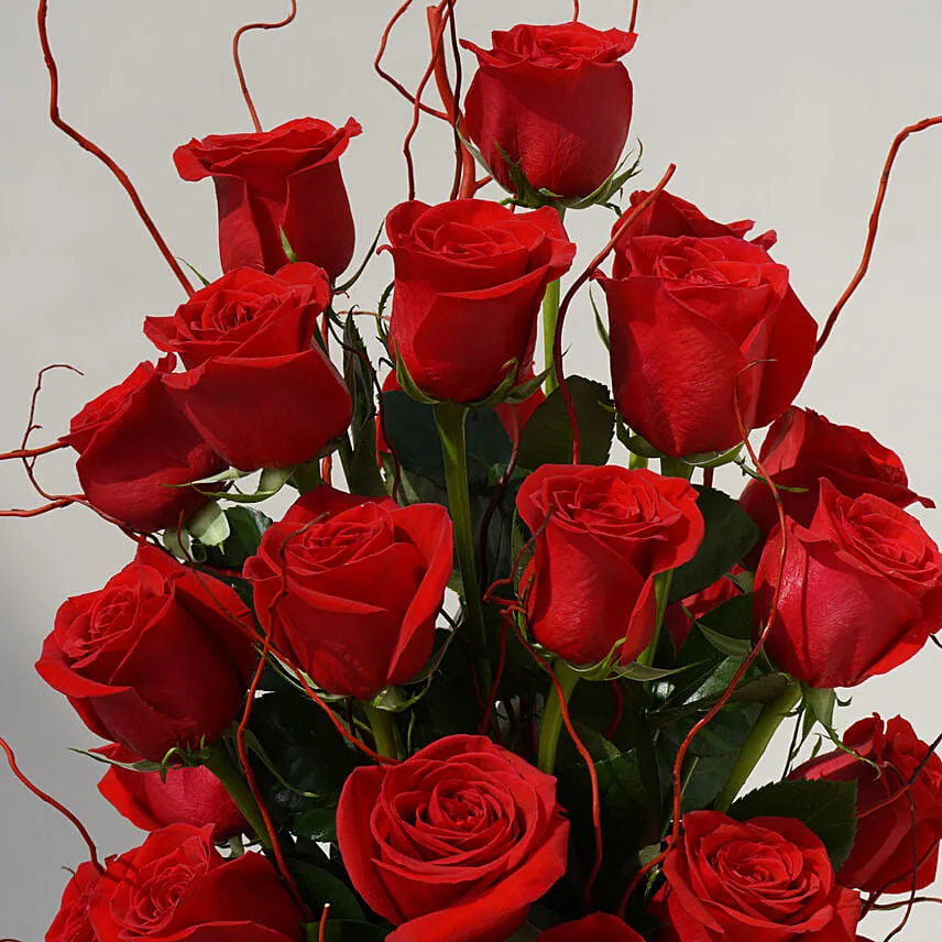 22 Red Roses In A Round Fish Bowl For Valentines