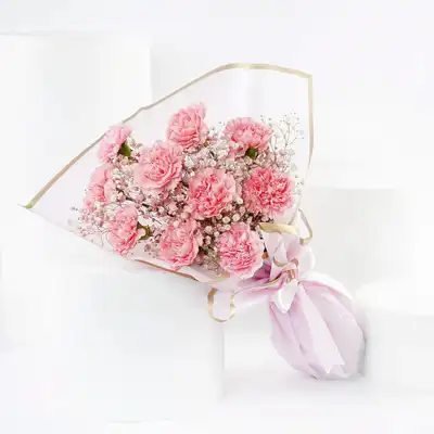 Lavender Glow: Elegant Pink Carnation & Gypso Bouquet