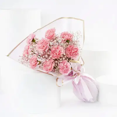 Lavender Glow: Elegant Pink Carnation & Gypso Bouquet