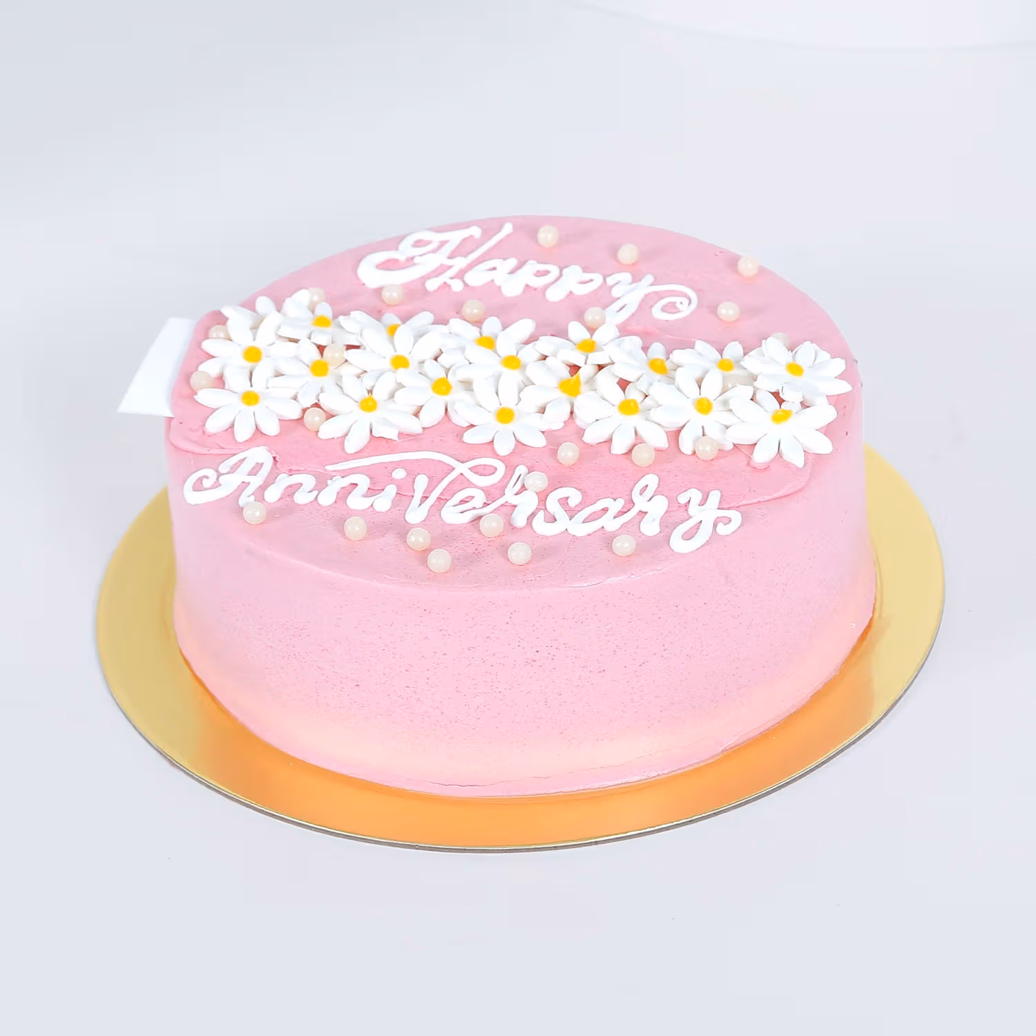 Elegant Pink Chocolate Anniversary Cake with Floral Design