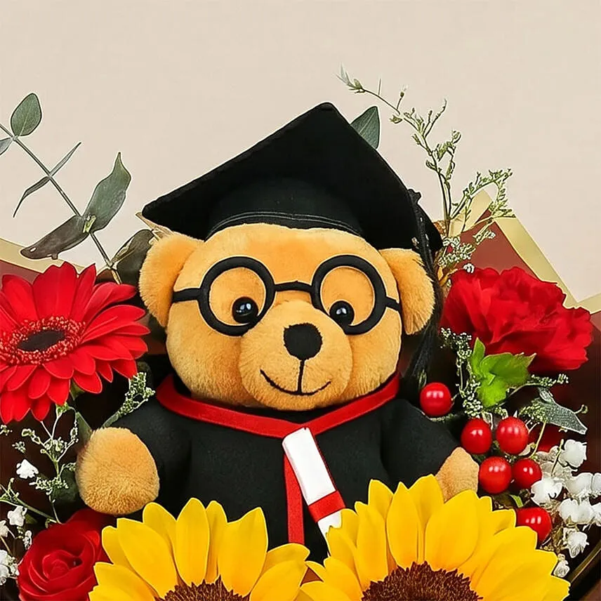 Graduation Bouquet with Teddy and Blooms