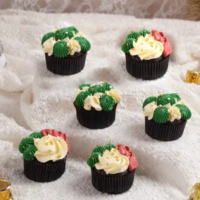 Festive Christmas Joy Chocolate Cupcakes - 6 Delightful Treats