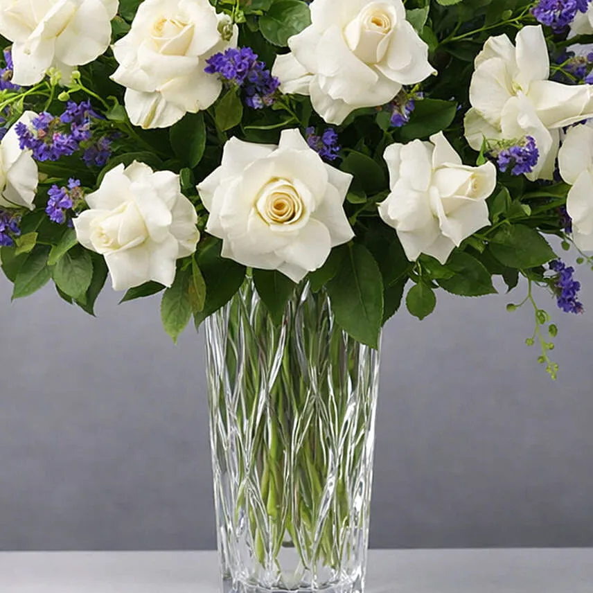 Beauty of White and Blue Flowers Vase