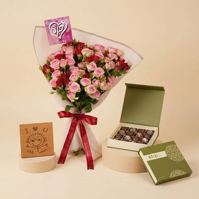 Baby Rose Bouquet with Chocolates n Table Top
