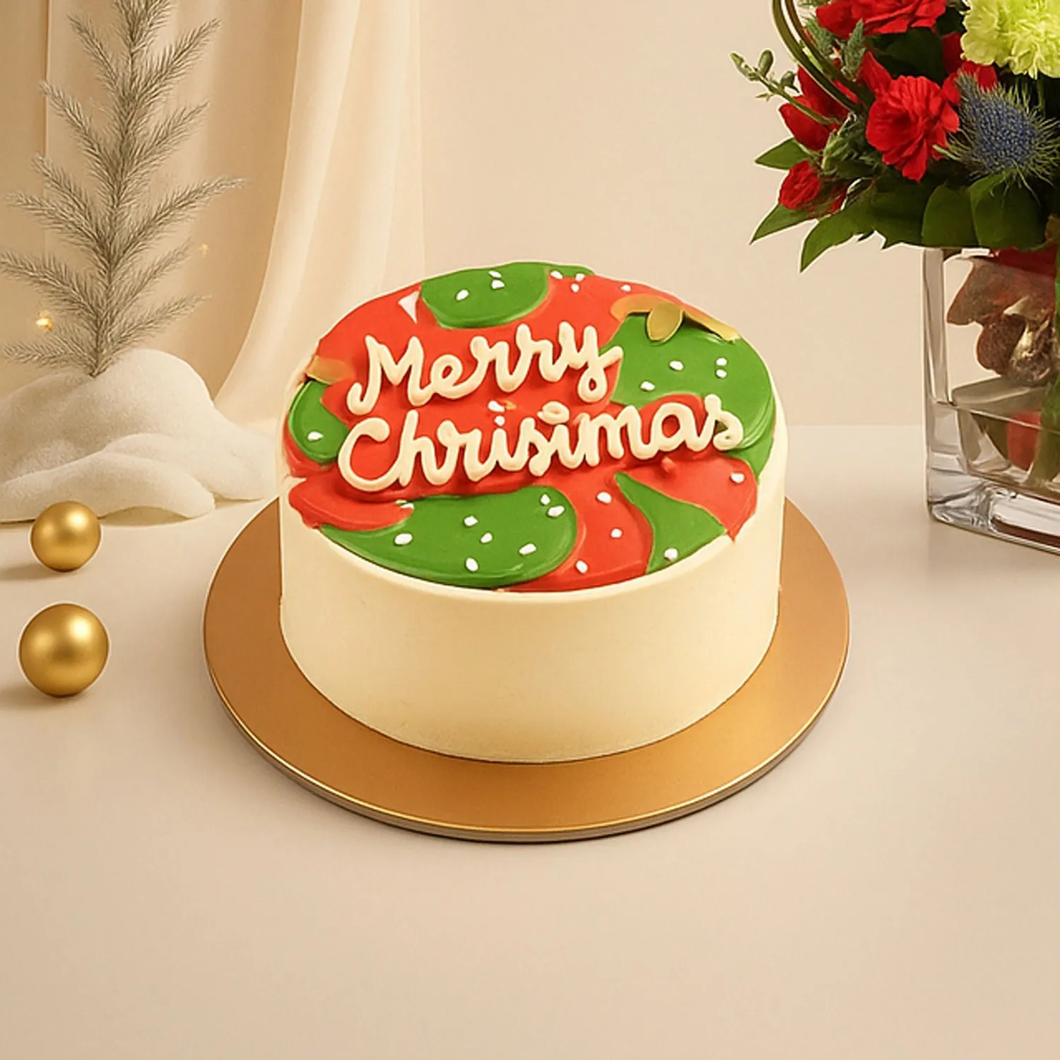 Decorative Xmas Floral Vase with Cake