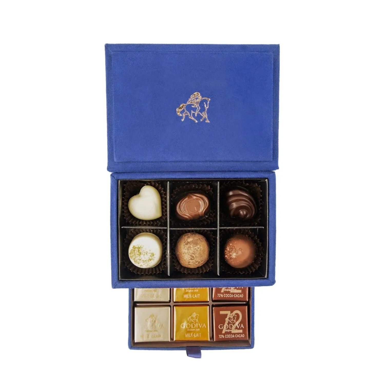 Luxurious Godiva Mini Royal Box with Navy Blue Hydrangea Vase Set