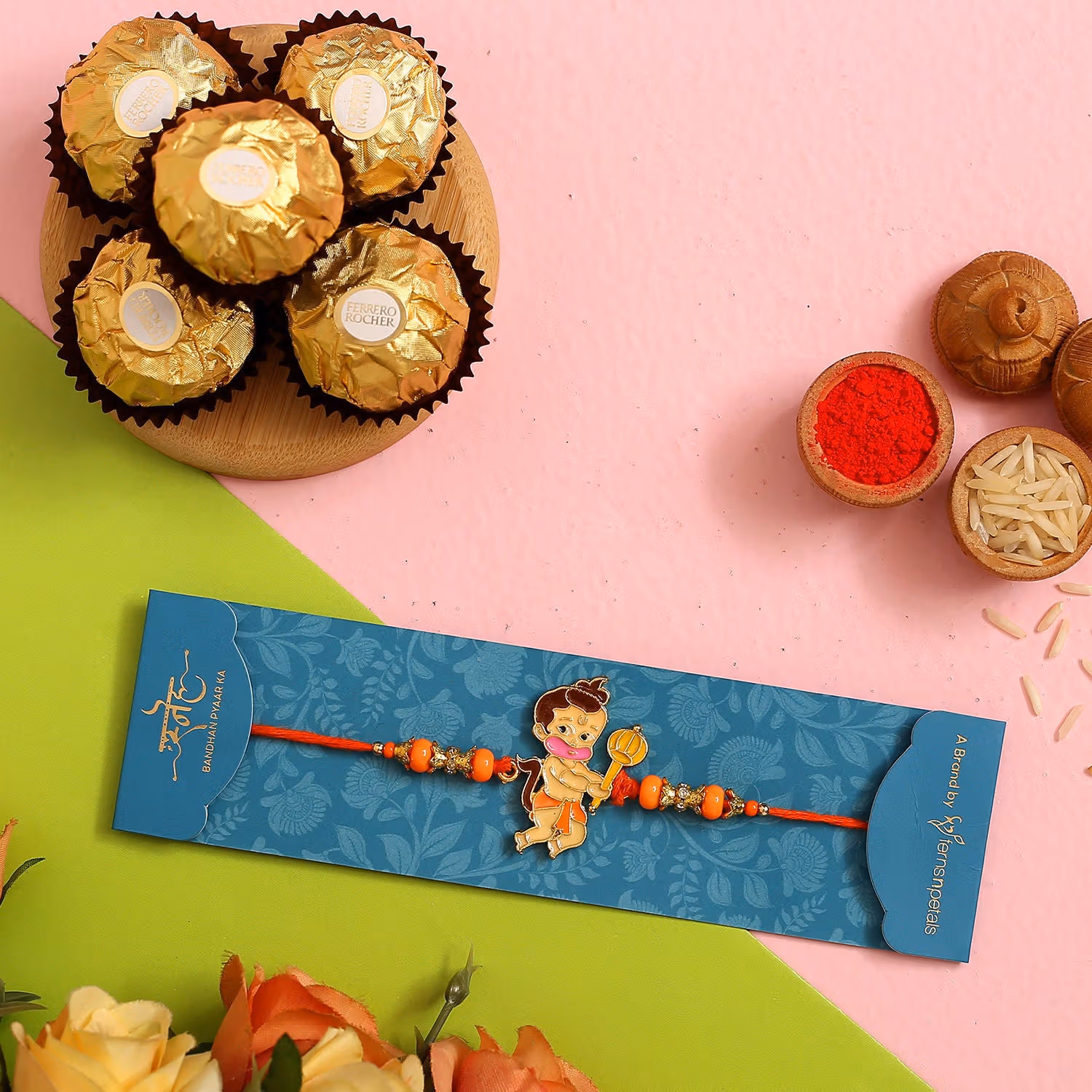 Charming Bal Hanuman Kids Rakhi with Delicious Ferrero Rocher - Pack of 3