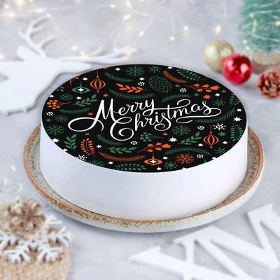 Festive Merry Christmas Pineapple Chocolate Photo Cake - Half Kg Delight