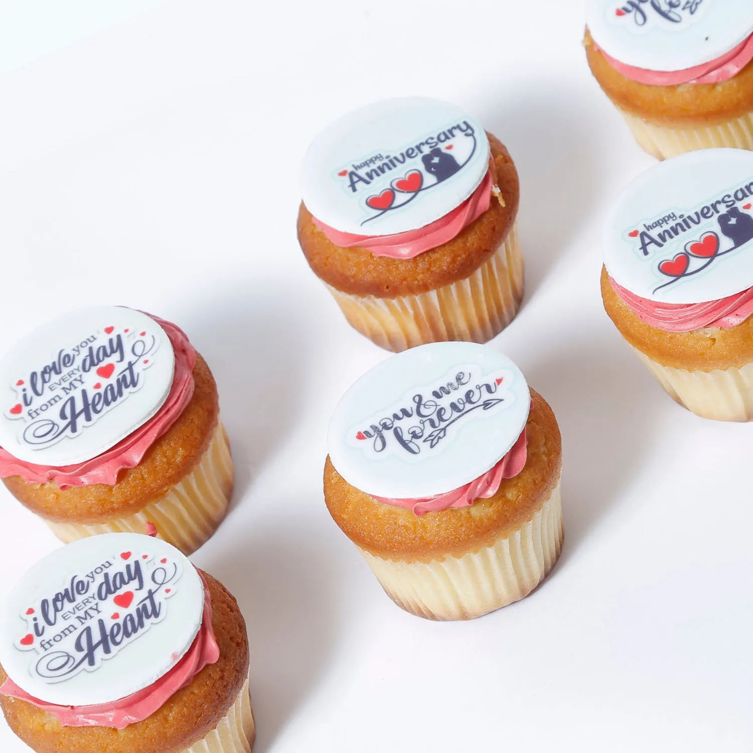 Delicious Vanilla Happy Anniversary Cupcakes - Set of 6