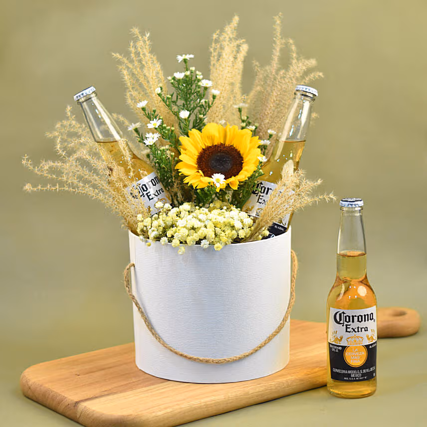 Bright Mixed Flowers & Beer White Box