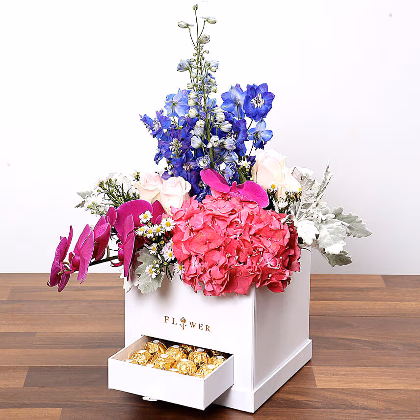 Dazzling Floral Box With Chocolates