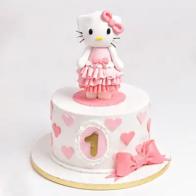 Charming Kitty-Themed Birthday Cake with Chocolate Flavor