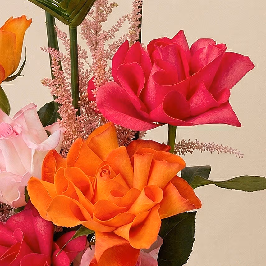 Vibrant Sunset Rose & Silver Ceramic Vase