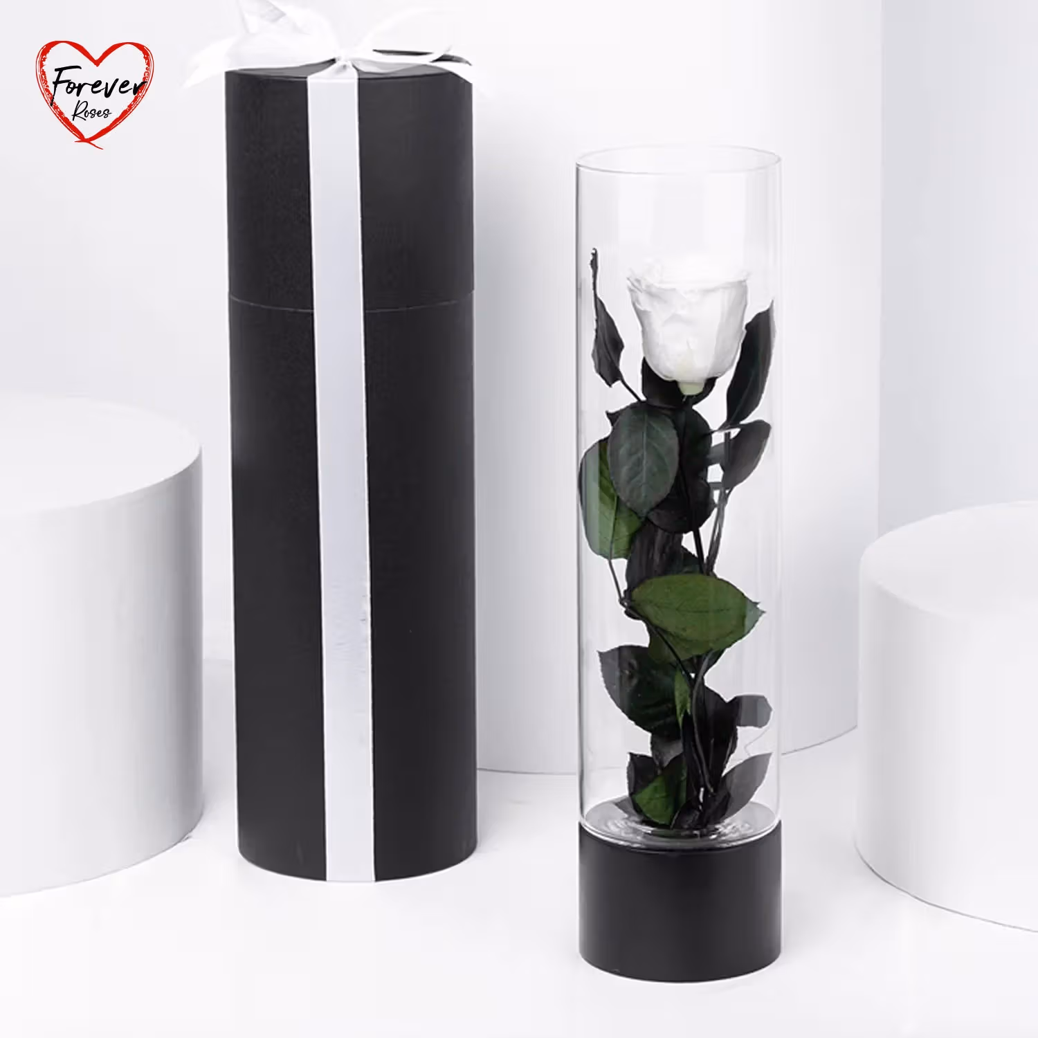 Exquisite Luxury White Forever Rose in an Elegant Glass Vase
