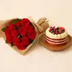 Ashiqua | Red Roses Flower Bouquet - With Cake 