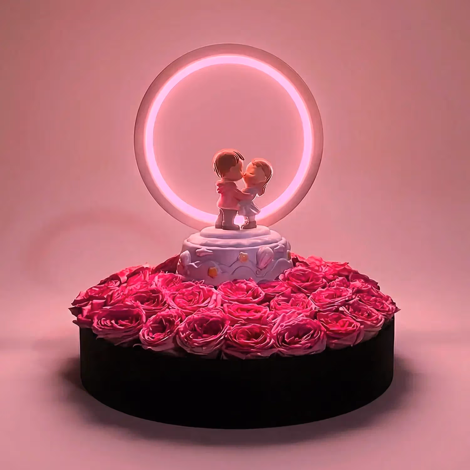 Romantic Pink Roses with LED Couple Lamp Gift Set