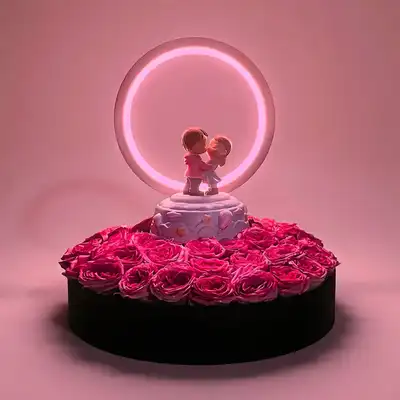 Romantic Pink Roses with LED Couple Lamp Gift Set
