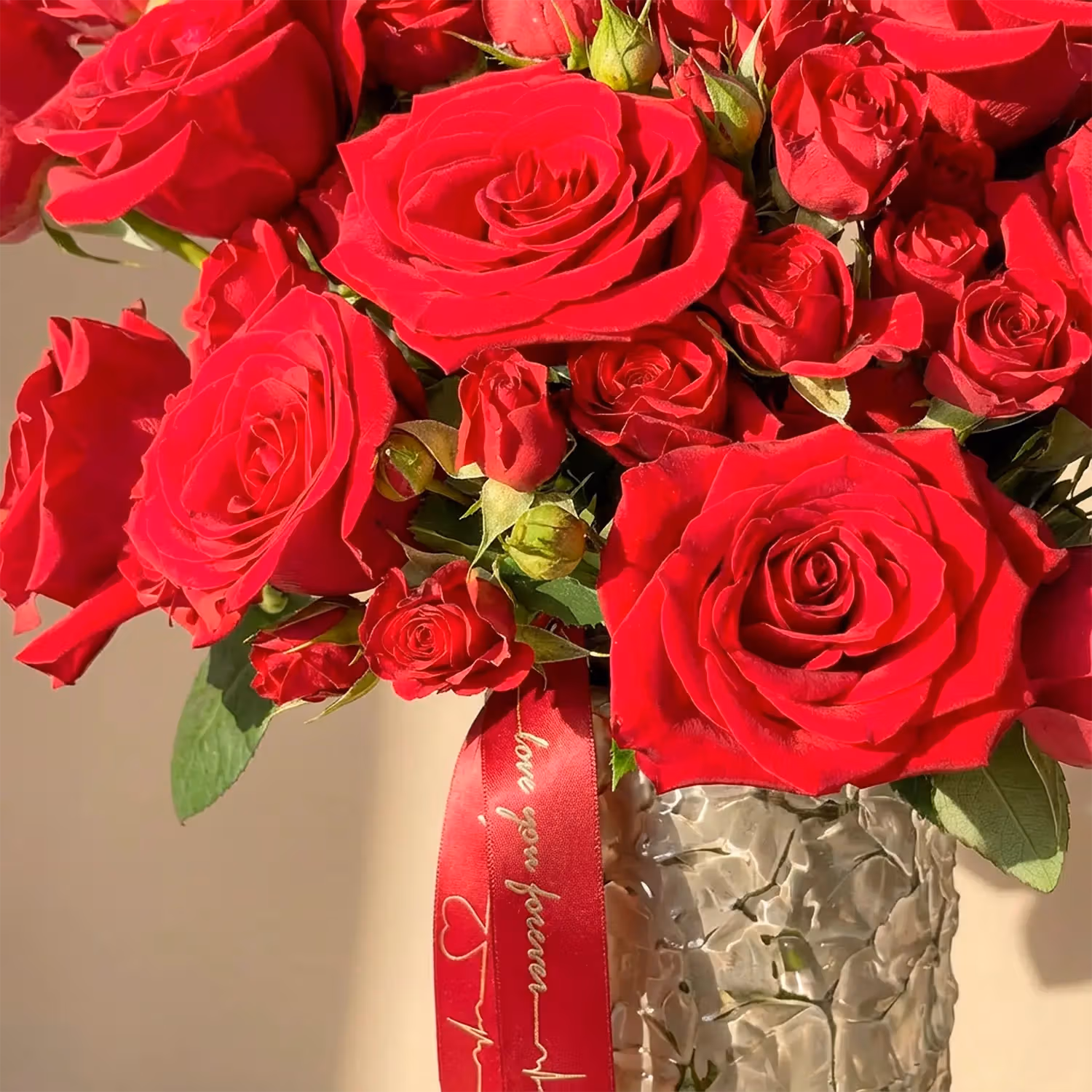 Eternal Velvet Red Rose Bouquet with Elegant Vase