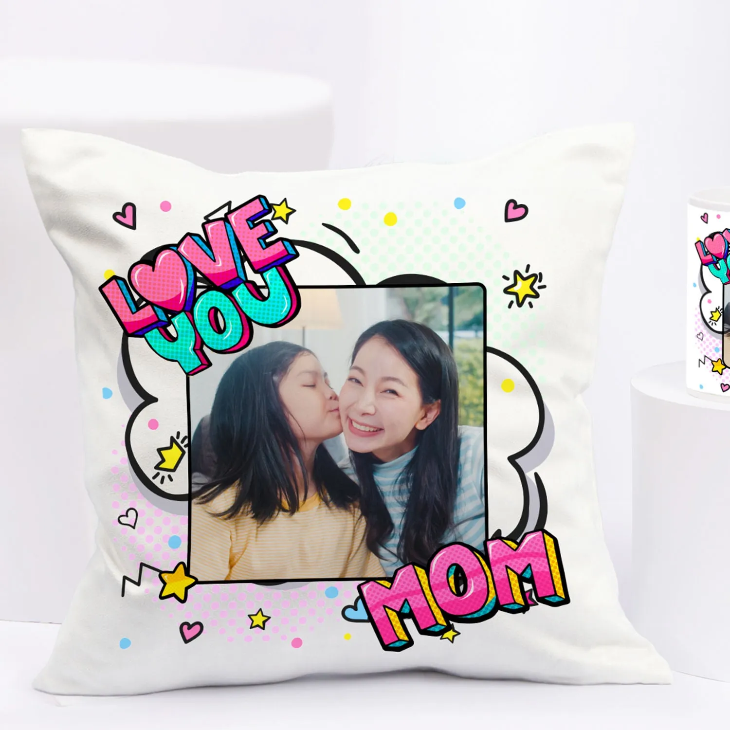 Cherished Memories: Personalized Cushion & Mug Set for Mom