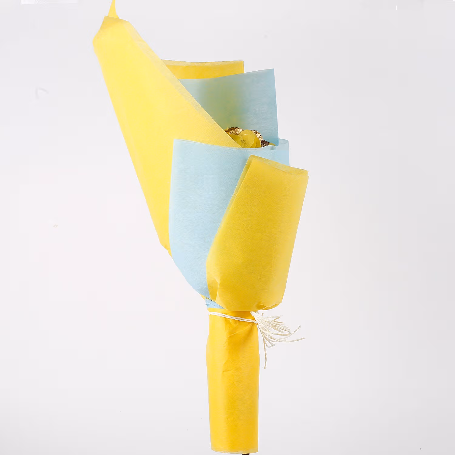 Luxurious Ferrero Rocher Chocolate Bouquet with Elegant Yellow and Blue Wrapping