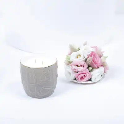 Mint Blooms Home Candle with Pink and White Lisianthus Arrangement