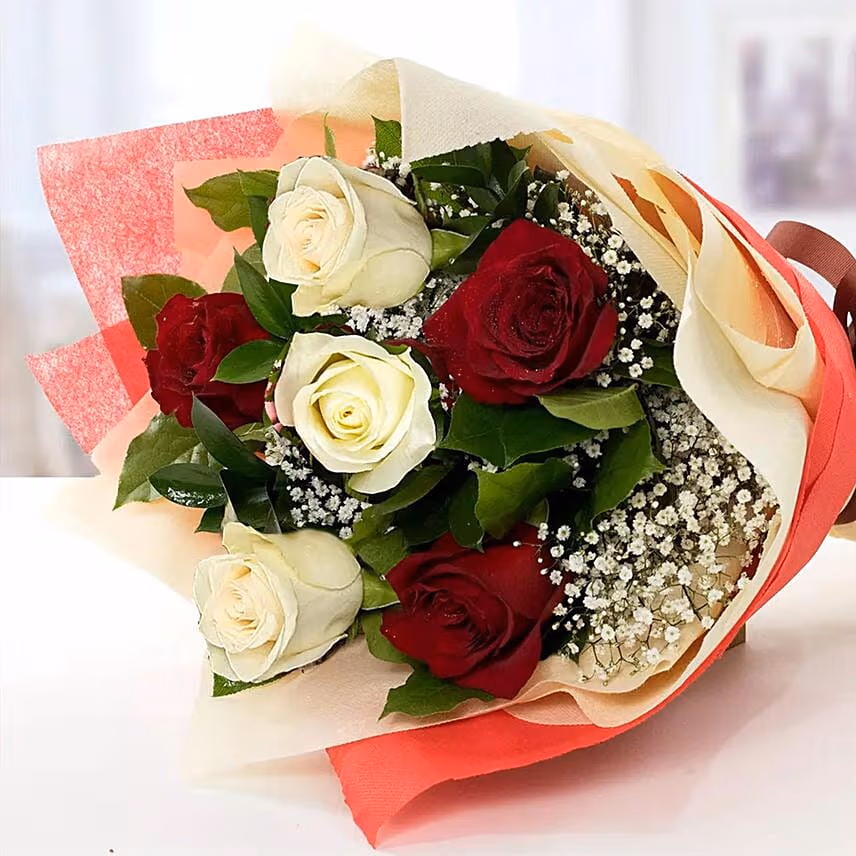 Red N White Valentine Roses Bouquet