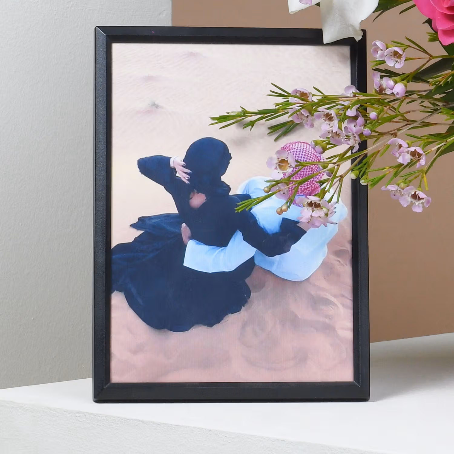 Elegant Romantic Floral Arrangement with Personalized Photo Frame