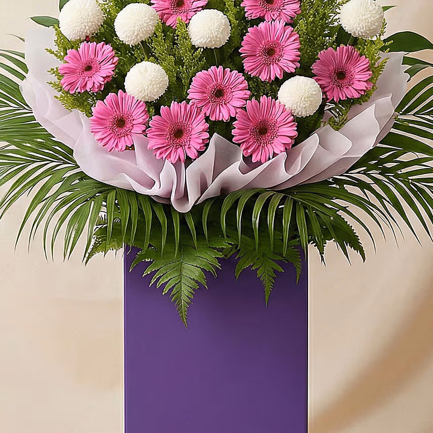Gerberas N White Ball Mums Flower Stand
