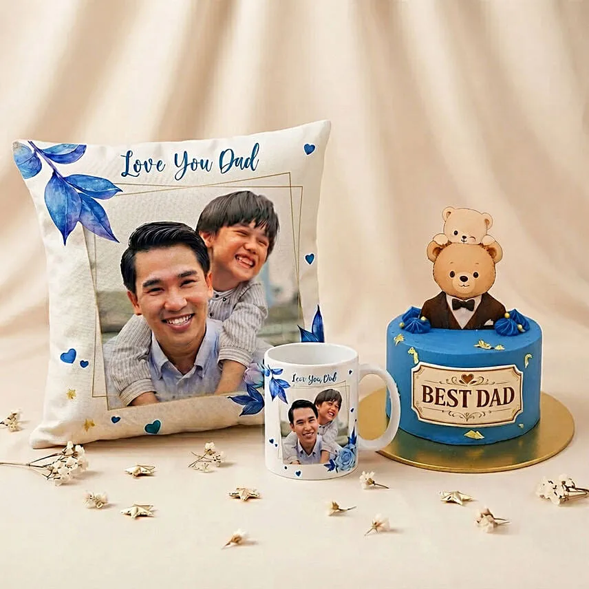 Personalised Cushion, Mug & Chocolate Cake Set for Dad