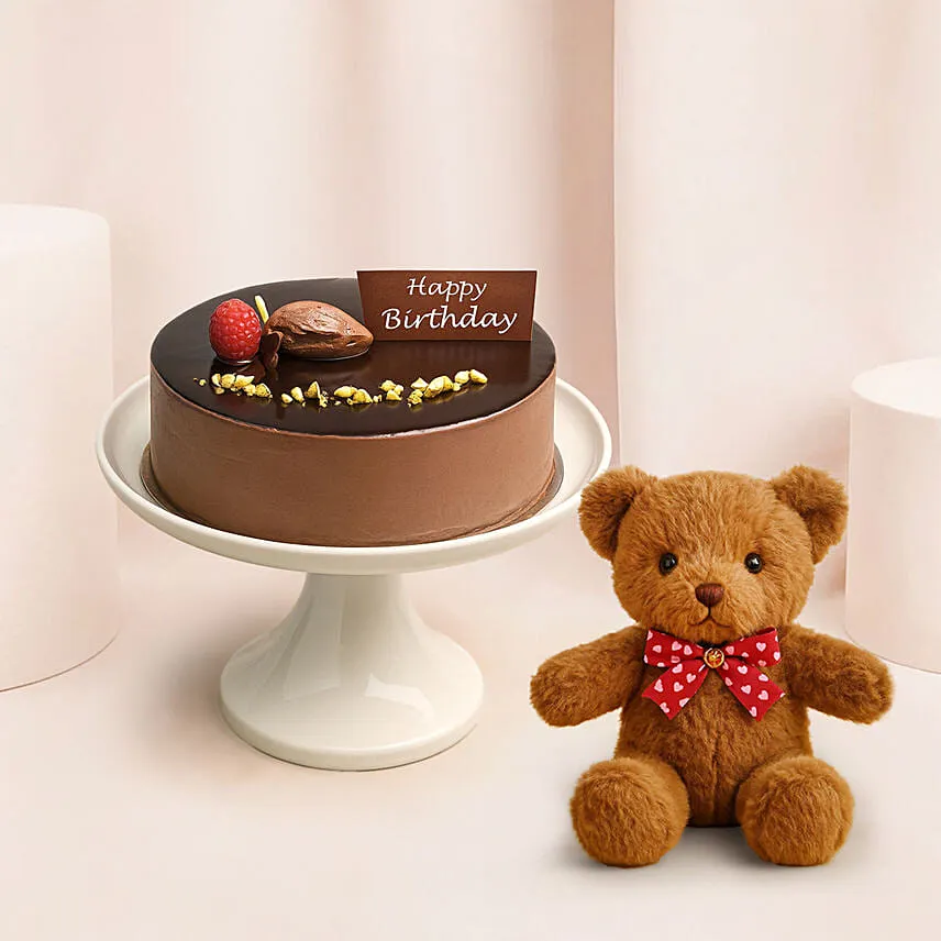 Appetizing Birthday Cake with Teddy Bear