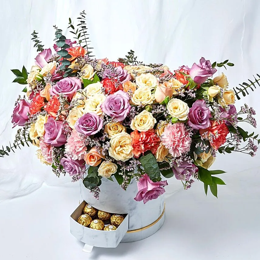 Premium Mixed Flowers White Box Arrangement
