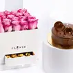 Elegant Pink Roses and Decadent Chocolates with Fudge Cake