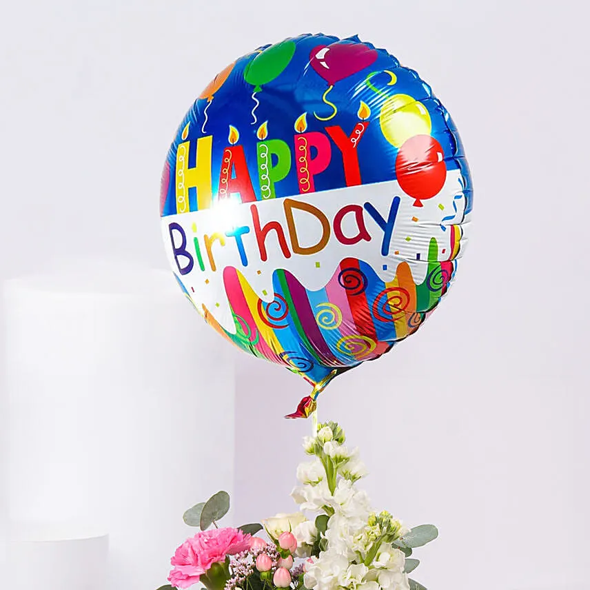 Birthday Flower Arrangement with Balloon