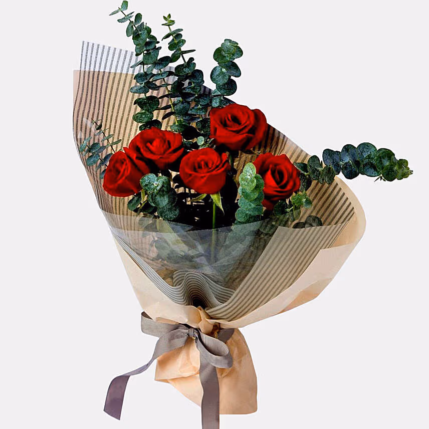 Red 5 Roses Love Bouquet with Birthday Balloon