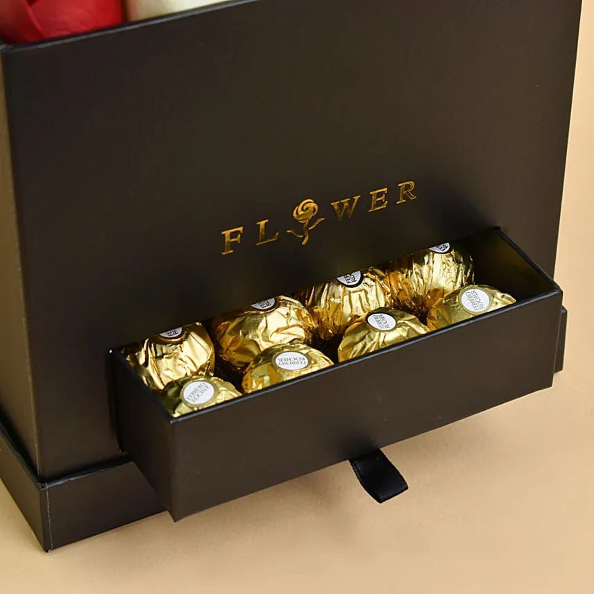 Love Floral Roses with Chocolates For Valentines Day