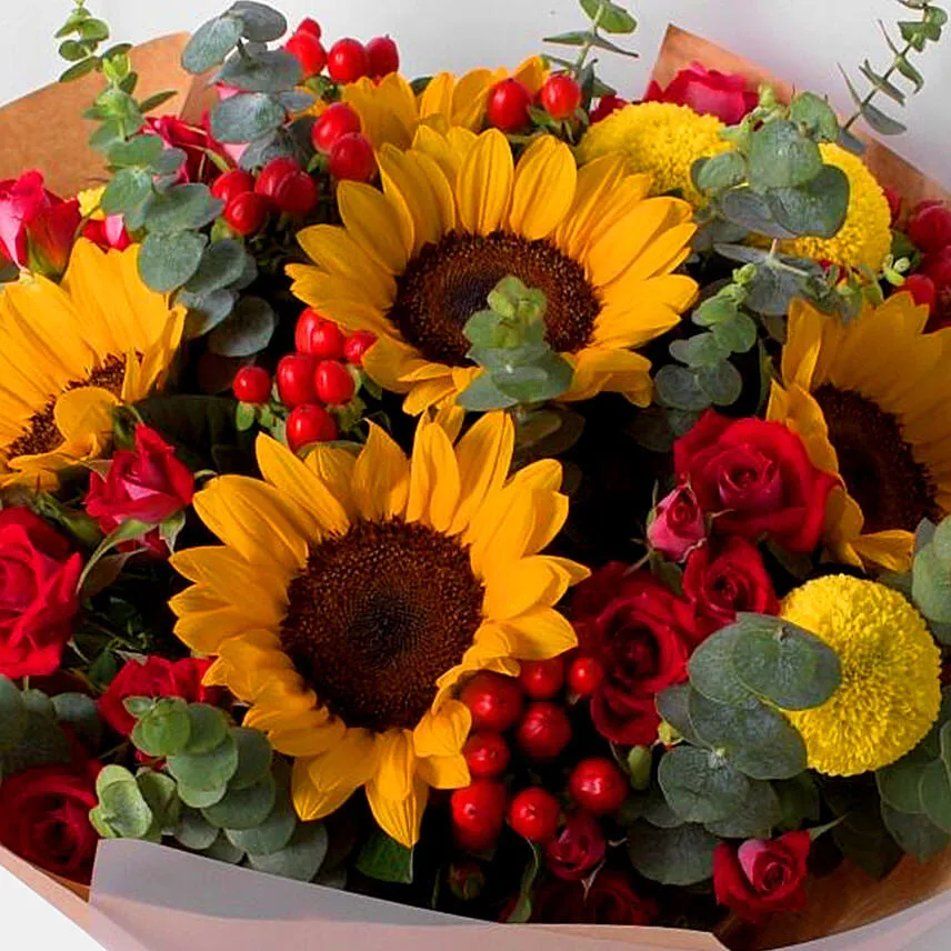 Yellow And Red Floral Energy Bouquet