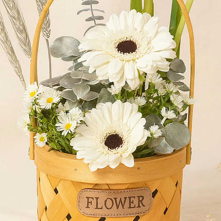 Mini White Floral Basket
