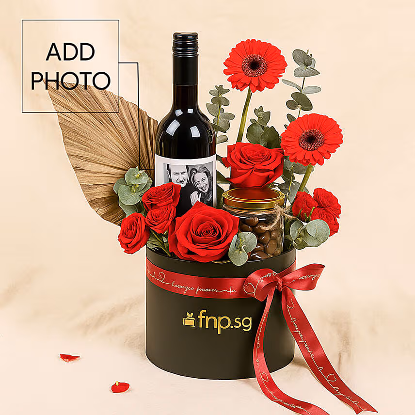 Golden Romance Flower & Wine Box
