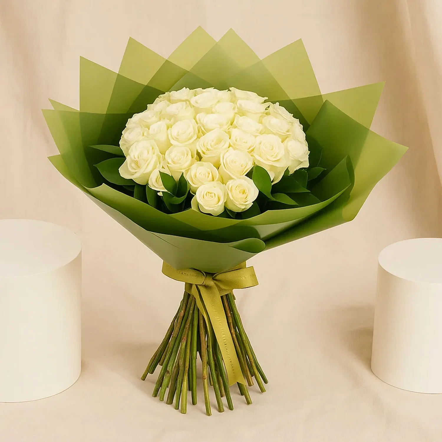 White Roses Bouquet Beautiful In Green Wrapping