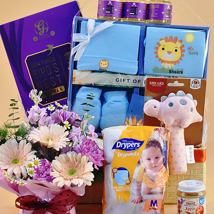 Light Yellow Straw Basket Baby Hamper