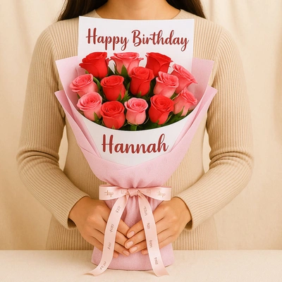 Joyful Personalised Rose Hand Bouquet