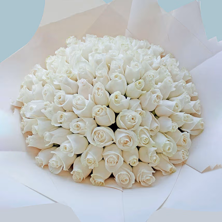 99 White Roses Bouquet For Valentine