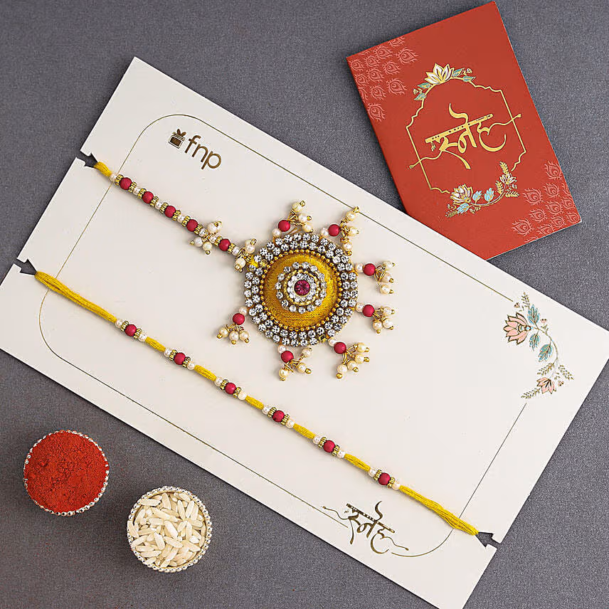 Designer Lumba Beads Rakhi Set N Sweet Delights