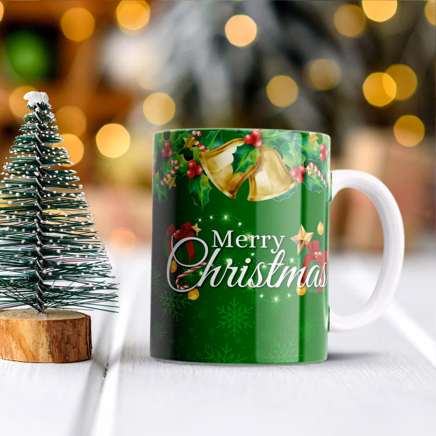 Personalized Green Merry Christmas Mug with Custom Photo
