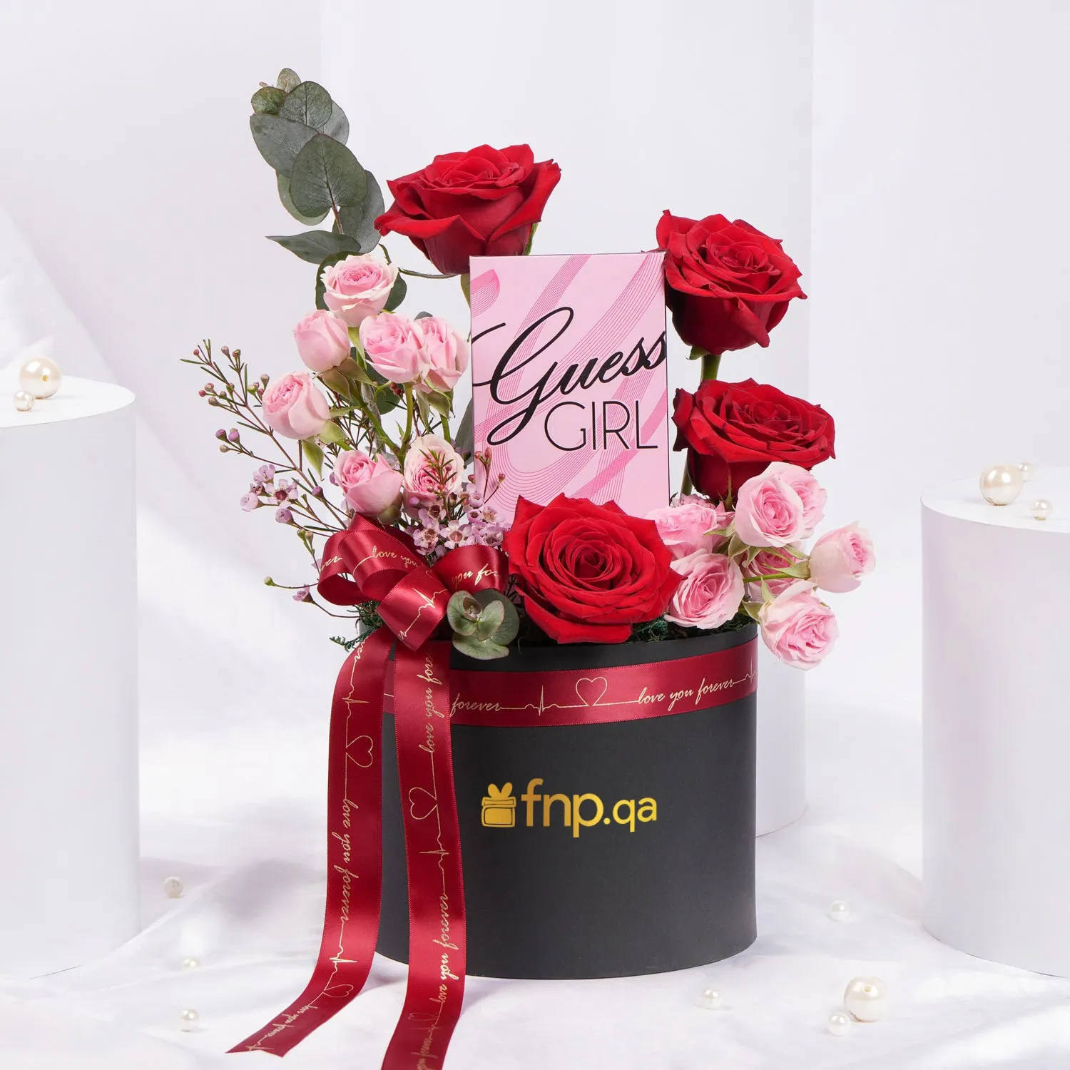 Luxurious Love Rose Box with Guess Girl Perfume