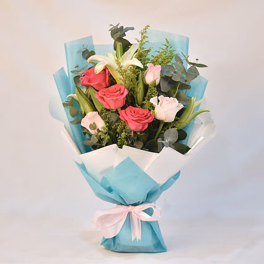 Enchanting Bouquet With Chocolate Cake