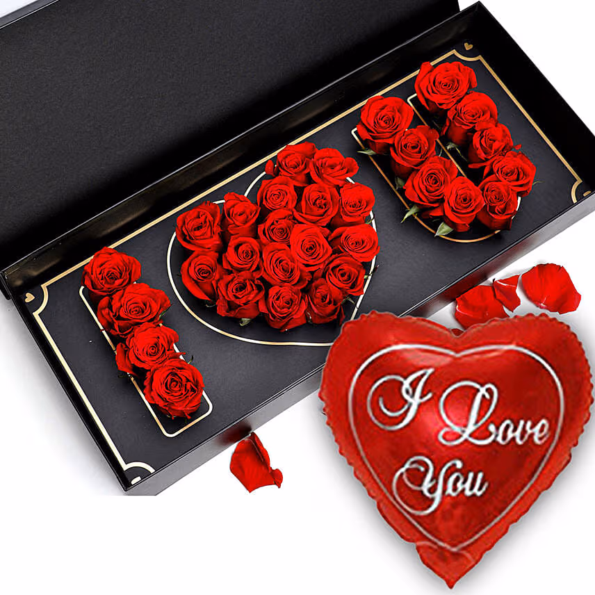Box Of I Love You Roses With I Love You Balloon For Valentines