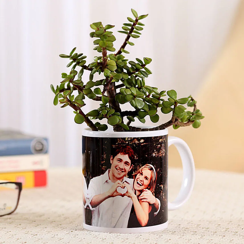 Jade Plant In White Personalised Mug With Ferrero Rocher