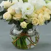 Elegant Fish Bowl Arrangement with Peach Spray Roses and White Lisianthus