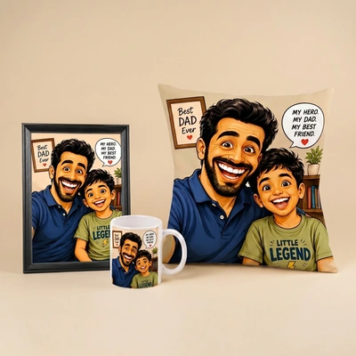 Deluxe Father's Day Gift Set: Personalized Frame, Mug & Cushion